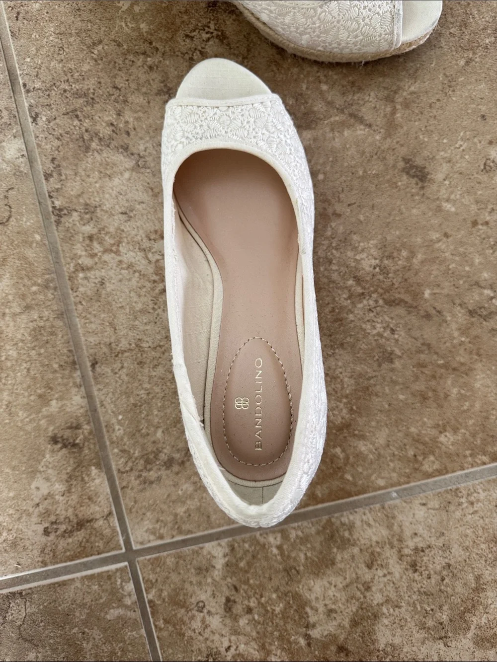 Women’s Bandolino Cream Lace Peep-Toe Wedge Heels size 7M